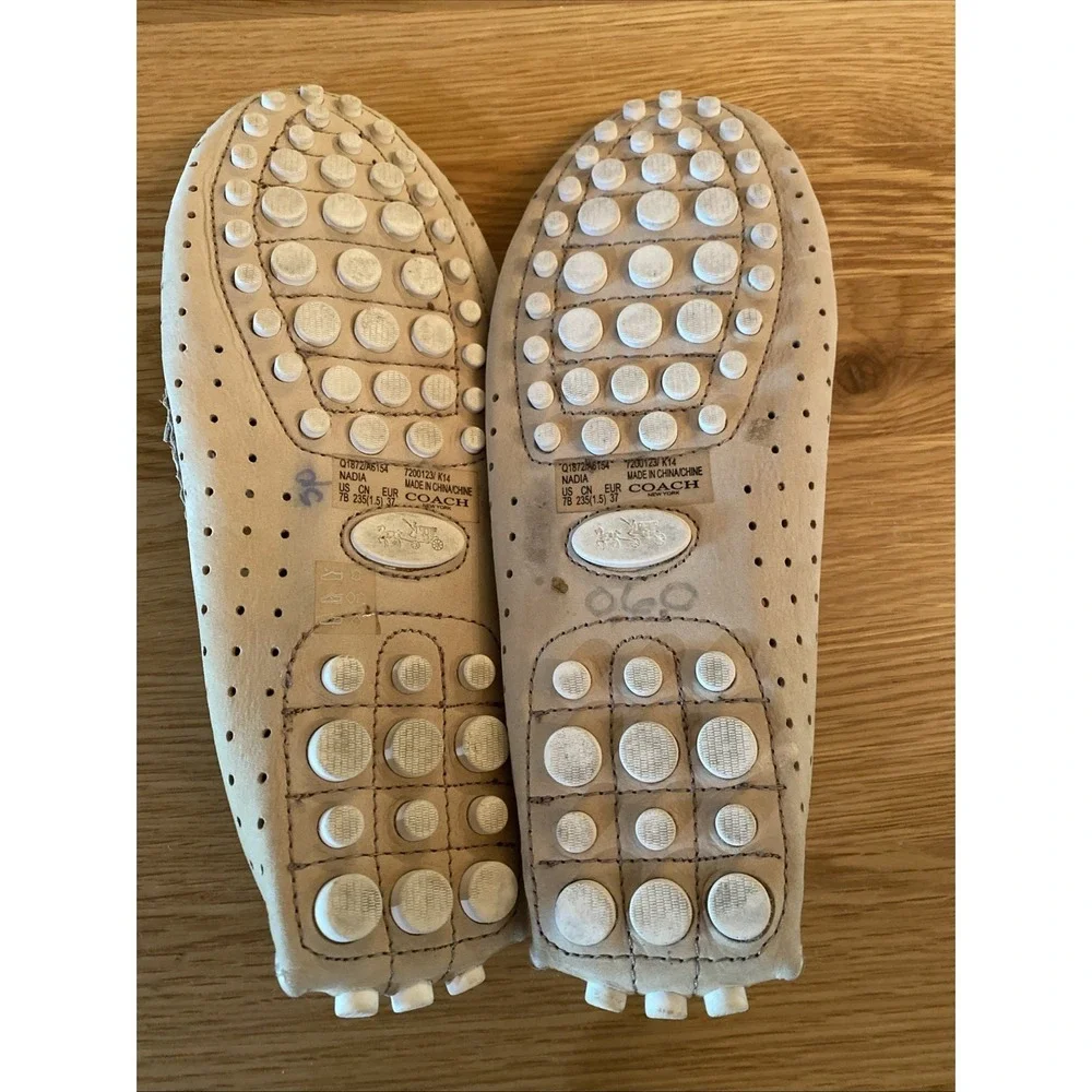 Coach Beige Nadia Moccasins Bone Leather Driving Shoes Tassels Flats Slip On‎ -7